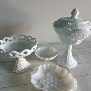Vintage Milk Glass Serving Pieces (Set of 4)
